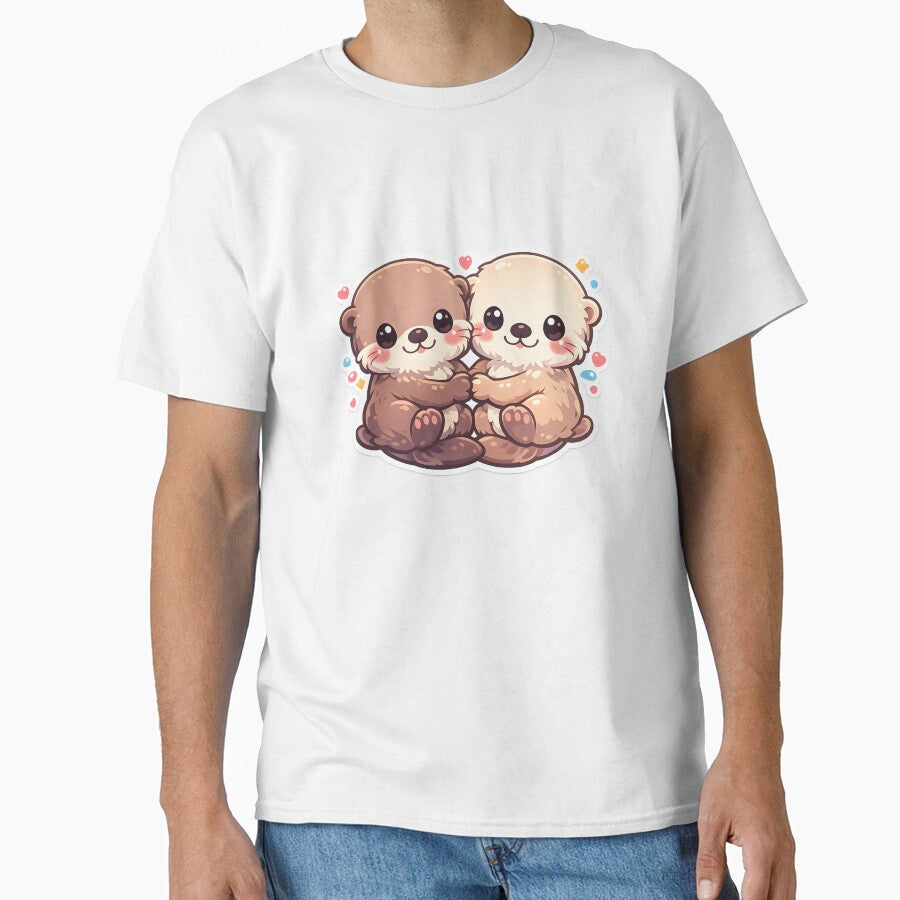 Cute Sea Otter Holding Hands Gift for Otter Cuteness Lovers Sticker Design Art by Divakar Fashion
