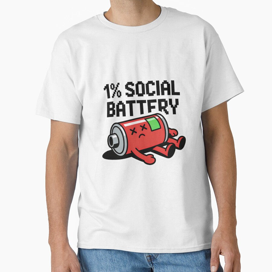 1% Social Battery – Funny Low Energy Meme Battery Cartoon by IODesignsofficial
