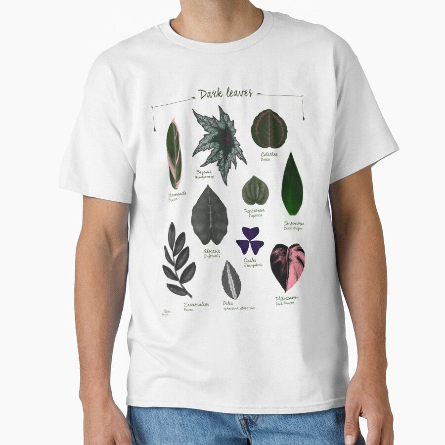 Dark leaves plants species collection botanical illustration by Onyria Art