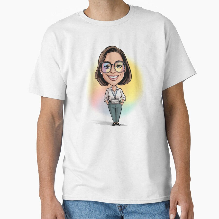 Cute Cartoon Teacher Woman with Glasses and Colorful Background by PosiMCreations