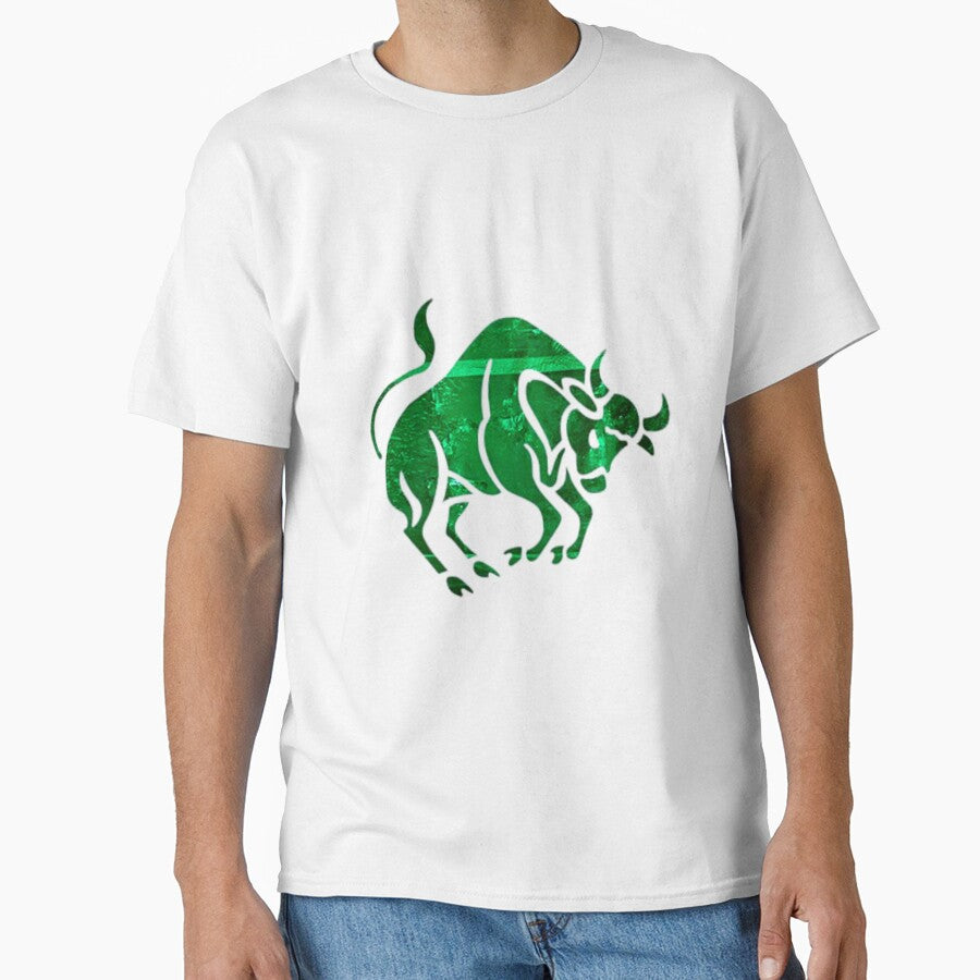 Taurus Zodiac Symbol Silhouette Design With May Birthstone Emerald Background by TacoRose