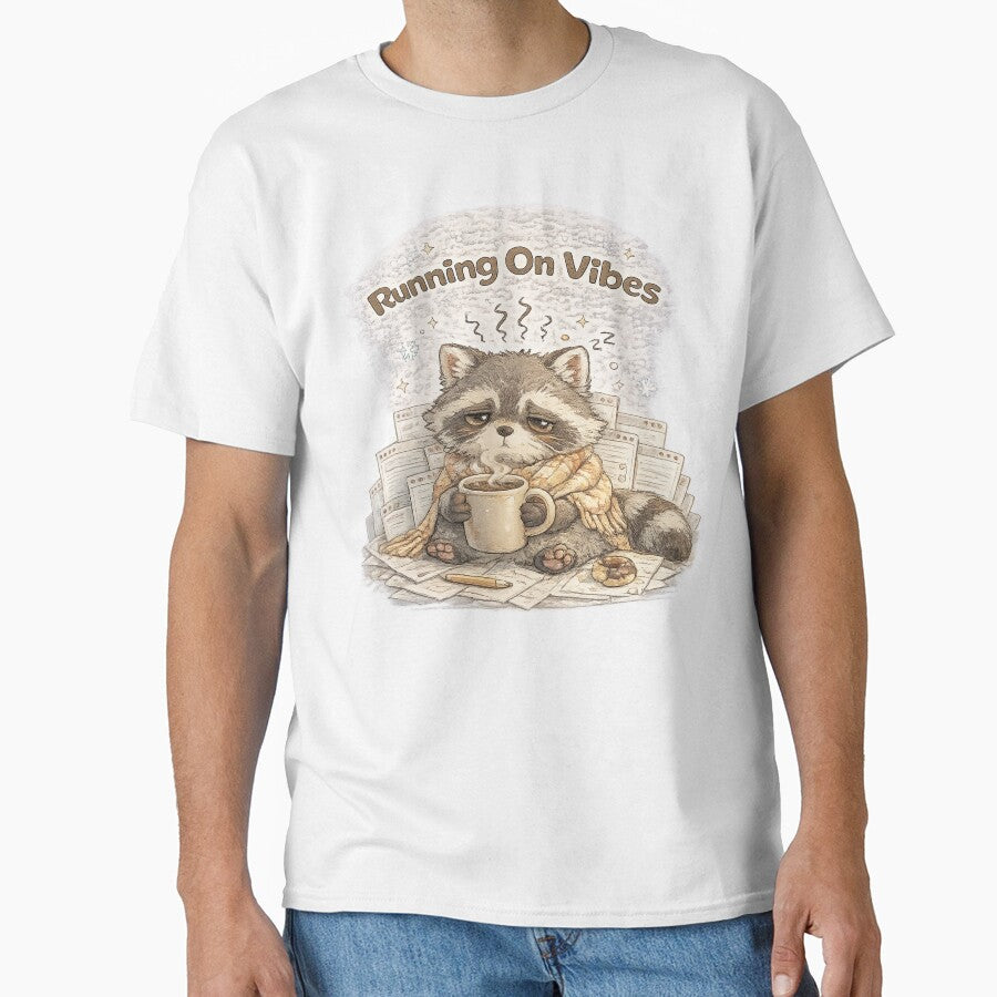Tired Raccoon – Running On Vibes | Sleep Deprived Trash Raccoon by Clothes With Smiling Animals Walt Gral