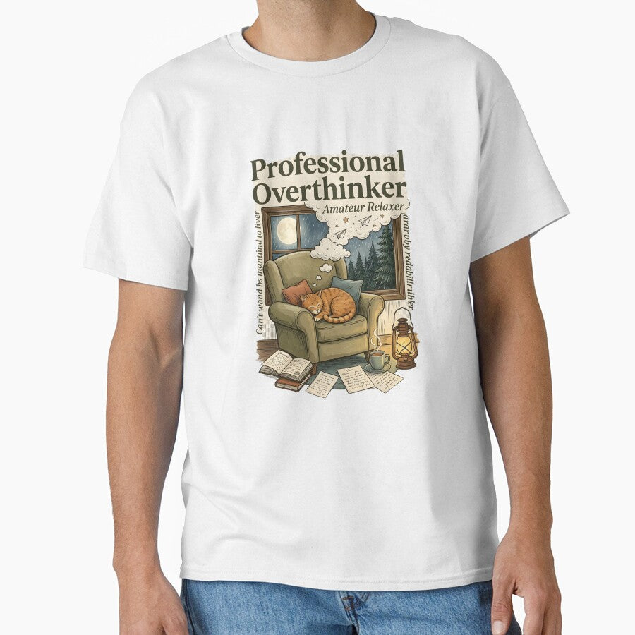 Professional Overthinker Funny Cat Shirt | Anxiety Humor | Introvert Gift | Cozy Reader Aesthetic | Mental Health Quote by softmind studio