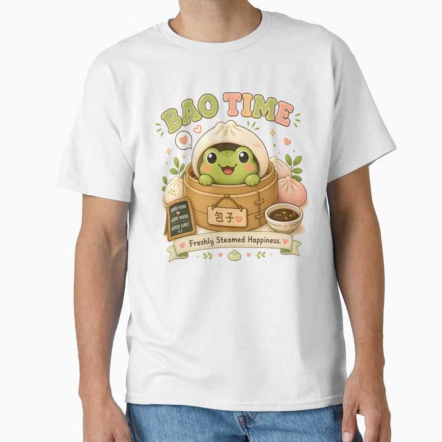 Cute Bao Bun Frog Kawaii T-Shirt | Steamed Dumpling Frog Foodie Aesthetic Gift by Snackwear Apparel