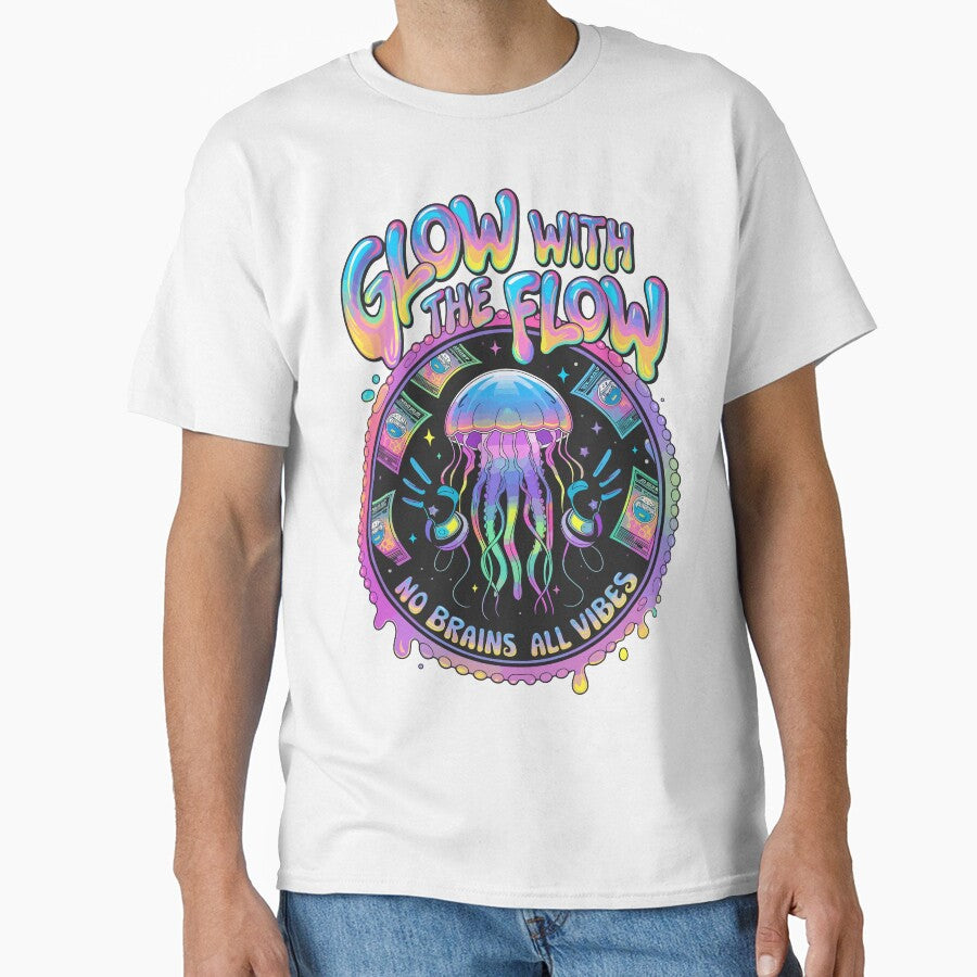 Glow With The Flow Jellyfish Vaporwave Aesthetic Design by WildlifeInc