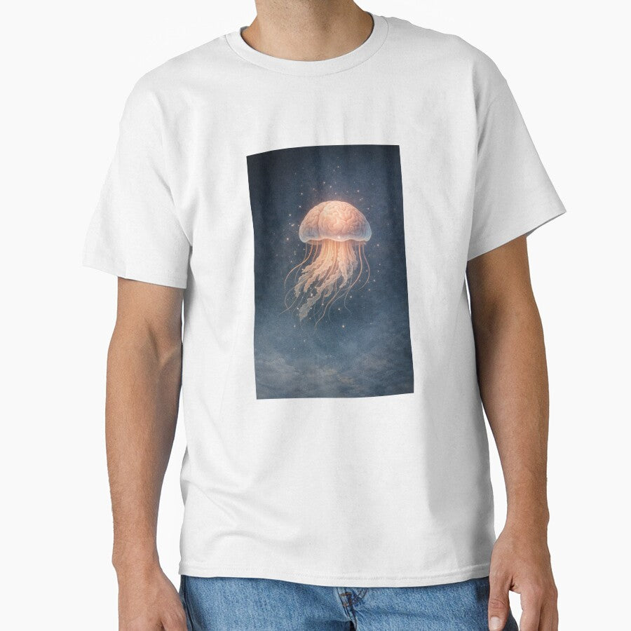 Floating Thoughts – Brain Jellyfish Surreal Art by InkWanderStudio