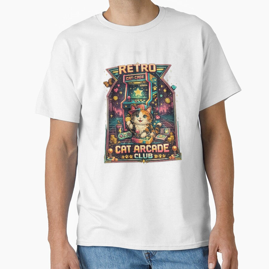 Retro Pixel Cat Arcade Club Graphic Shirt by KinLost