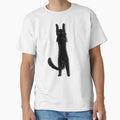 Black cat with gold eyes stretching by LawsonFabrics