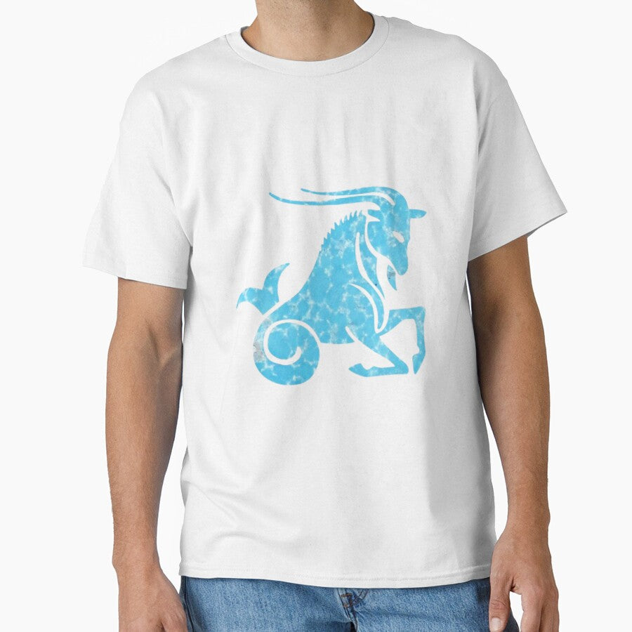 Capricorn Zodiac Symbol Silhouette Design With December Birthstone Turquoise Background by TacoRose