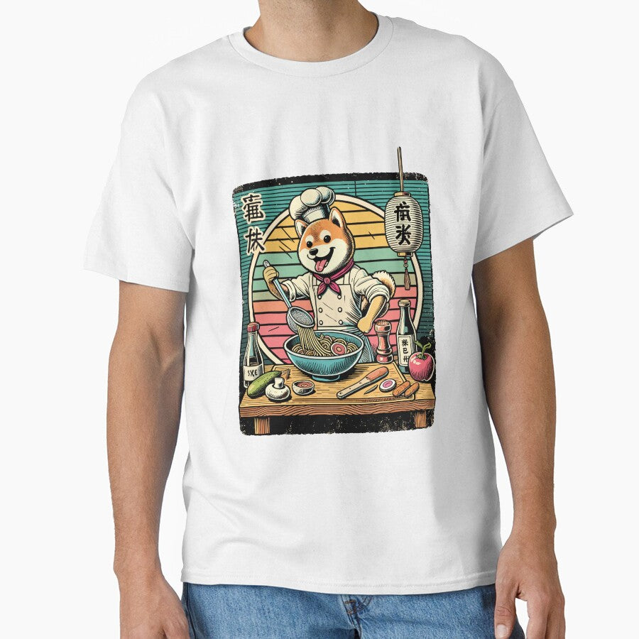 Shiba Dog Ramen Chef Kanji Scripture Retro by LuminOrb