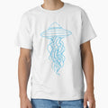 Blue Glow UFO Jellyfish Line Drawing on Black by Ciara Shortall