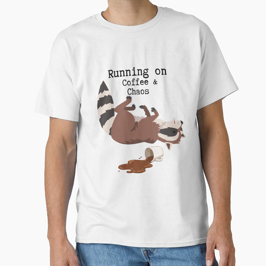 Running on Coffee & Chaos Funny Raccoon T-Shirt by Talisprojekt