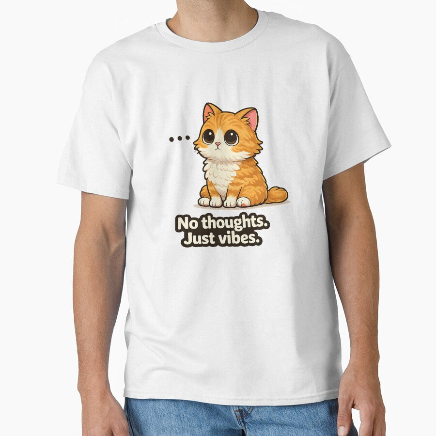 No Thoughts Just Vibes Cat – Funny Cute Orange Cat Meme Aesthetic Design by Florarts