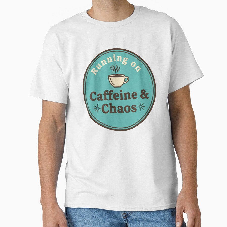 Running on Caffeine & Chaos Retro Minimalist Coffee Badge Teal by PRINTED .
