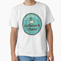 Running on Caffeine & Chaos Retro Minimalist Coffee Badge Teal by PRINTED .
