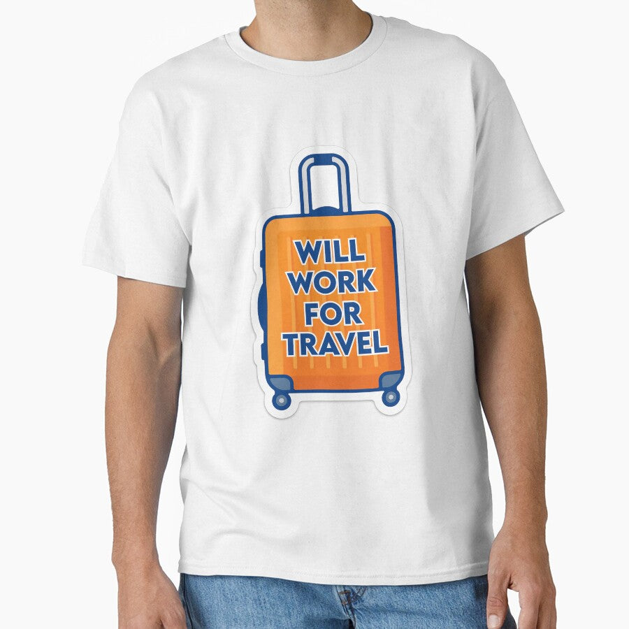 This bold “Will Work For Travel” suitcase sticker is perfect for travelers, wanderlusters, and anyone dreaming about their next trip. by PIXEL POP DESIGNS - Beyond the Norm!