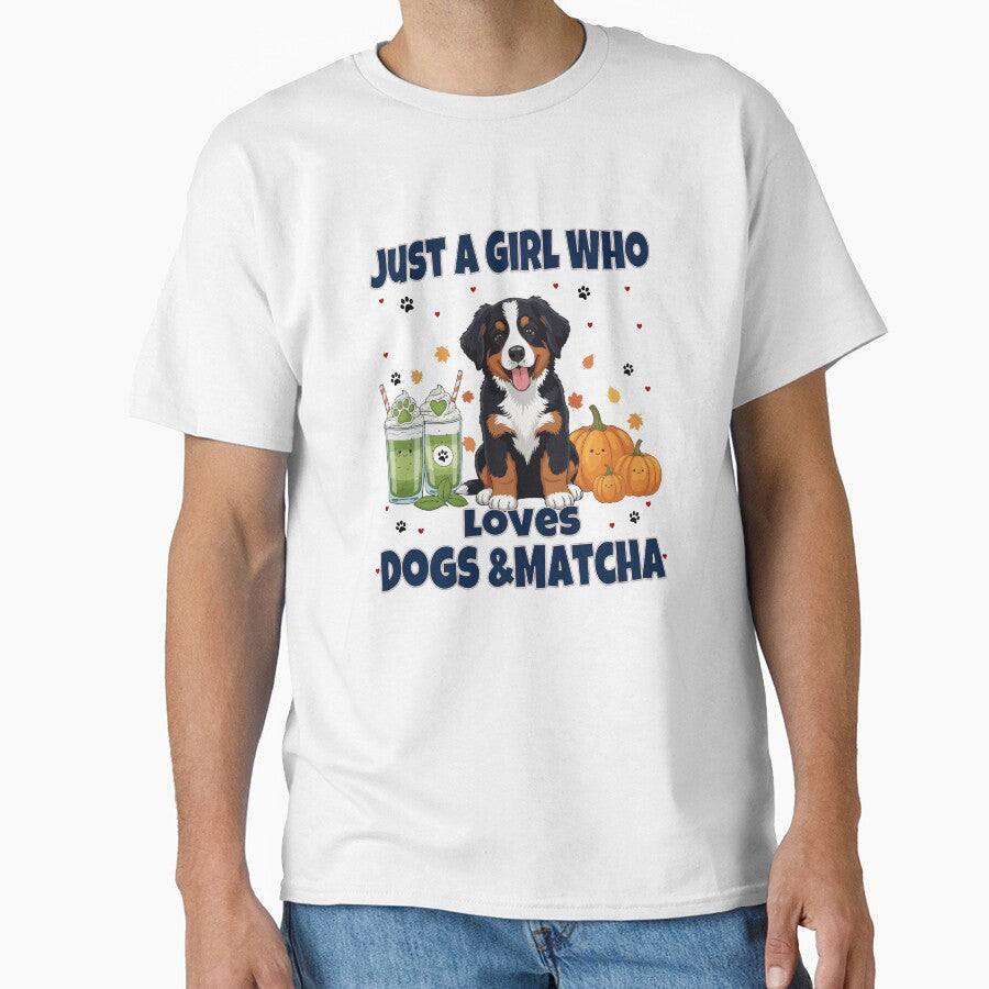 Just a Girl Who Loves Dogs & Matcha – Bernese Mountain Puppy Cute Cartoon by The Real Life Symphony