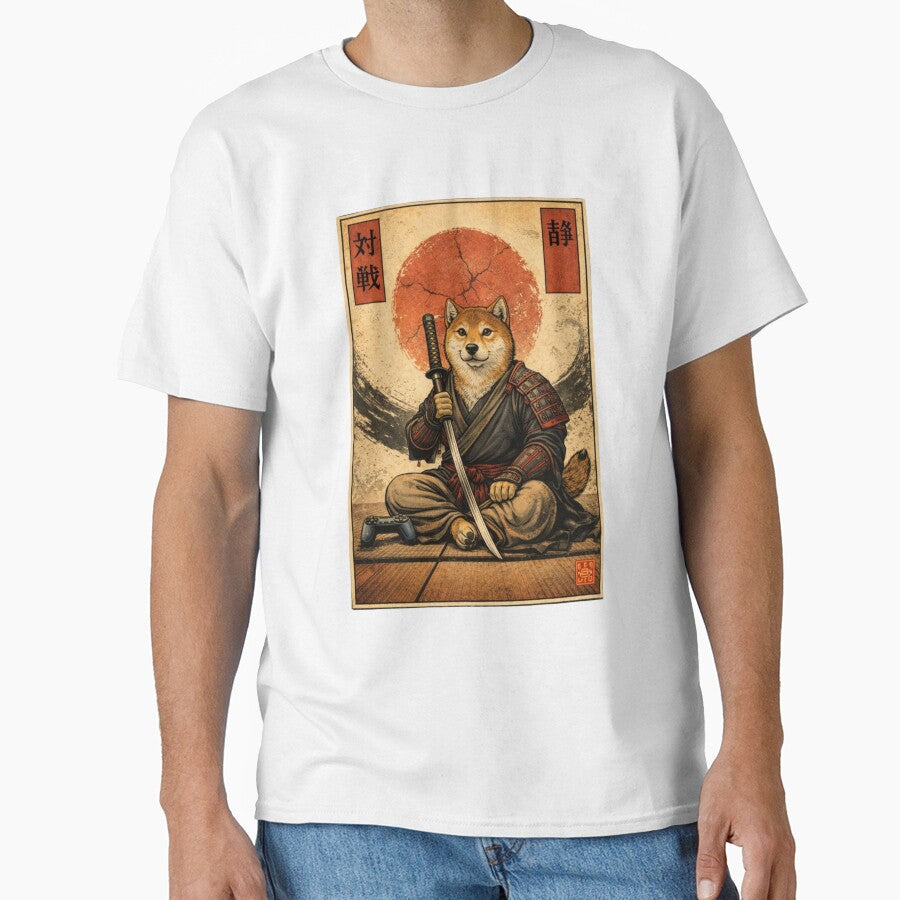 Samurai Shiba Gamer – Japanese Warrior Dog Aesthetic T-Shirt by VireonTees