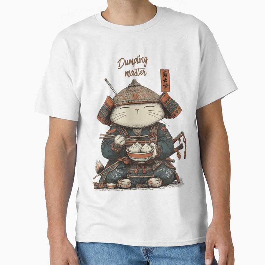 Dumpling Master – Cute Samurai Cat Eating Dumplings Kawaii Design by De Aqui y de Alla Studio