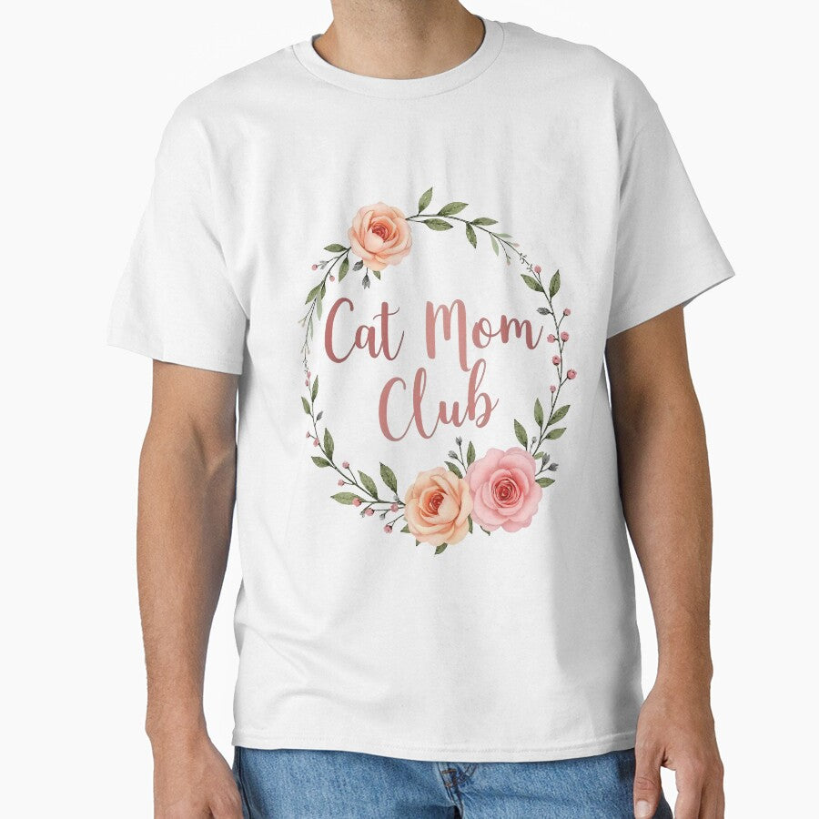 Cat Mom Club Floral Rose Wreath Elegant Cat Lover Design by Amp6599