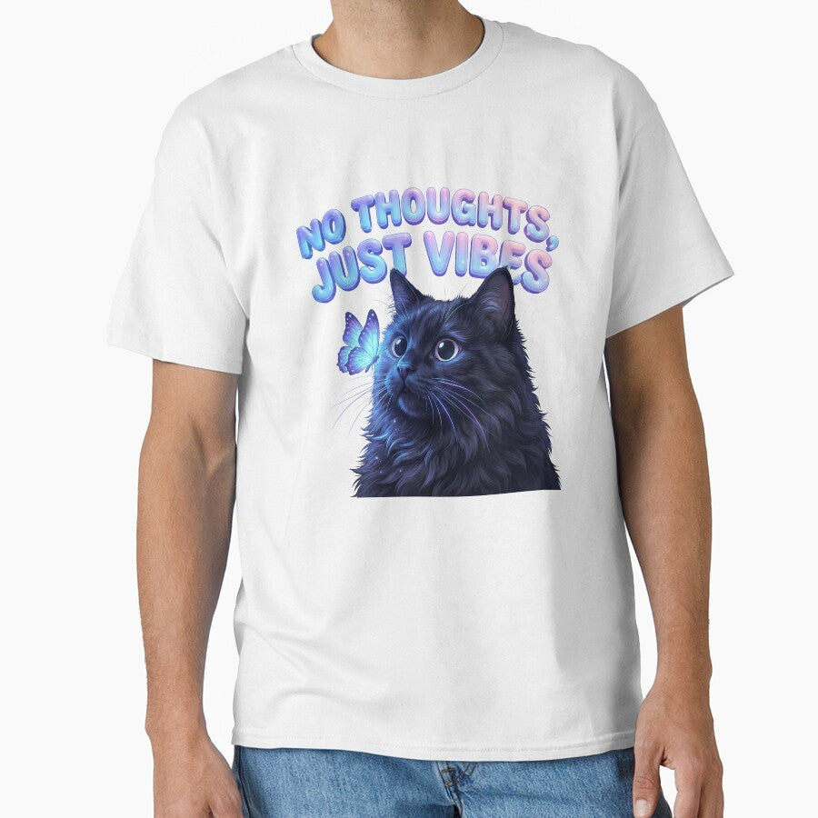 No Thoughts Just Vibes Cute Black Cat Meme by DigitalAnnaBanana