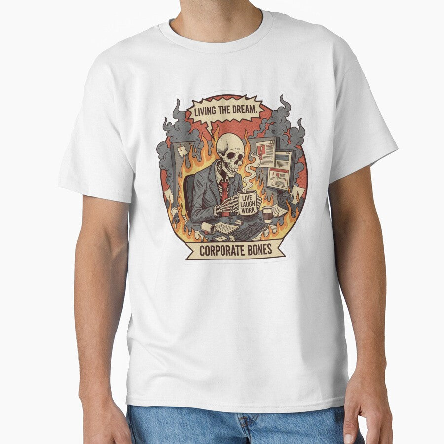 Living The Dream Skeleton – Corporate Burnout Comic Style by Appolishop