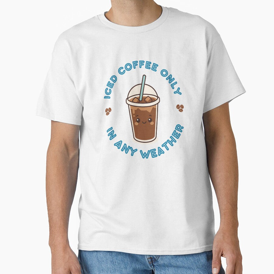 Iced Coffee Only In Any Weather Cute Kawaii Mascot Badge by Snowy Studio Designs