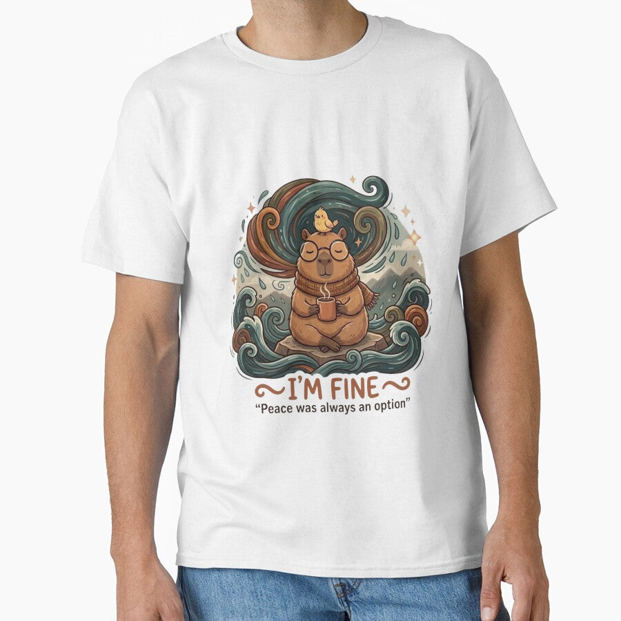Cute Zen Capybara Sticker – I'm Fine, Peace Was Always an Option – Meditation Animal Humor by DoodleDashWorld