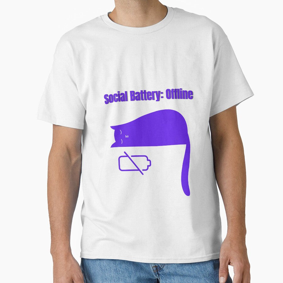 Social Battery Offline Funny Introvert Cat T-Shirt by Talisprojekt