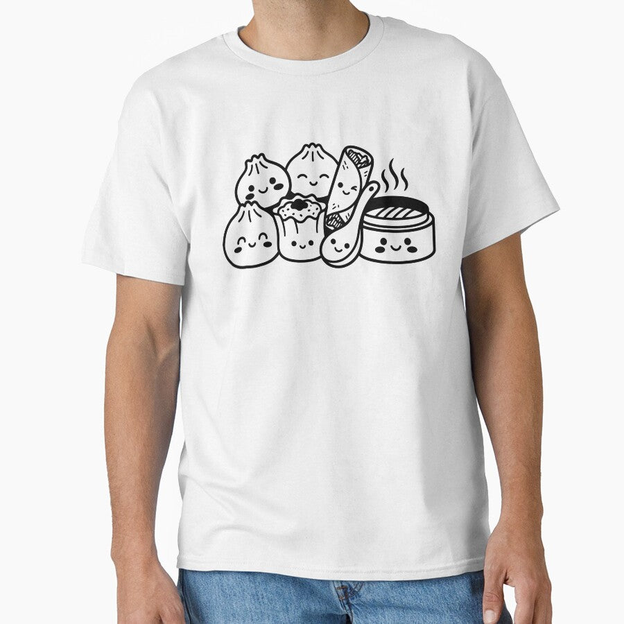 Kawaii Dim Sum Characters – Cute Food Illustration with Spoon Bamboo Steamer by EmeraldeaArt
