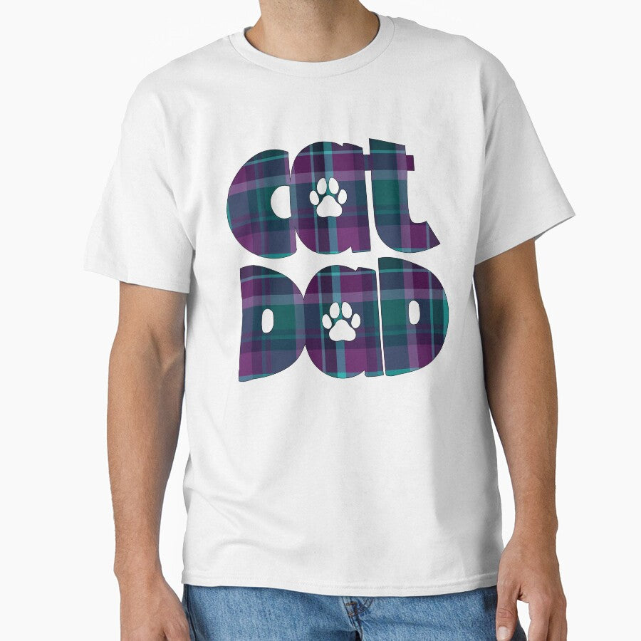 Cat Dad Purple Blue Turquoise Teal  Plaid by HeidiMyersArt