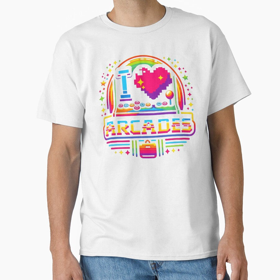Retro Arcade Lovers Pixel Art – I Heart Arcades Rainbow Design. by The-T-In-Retro