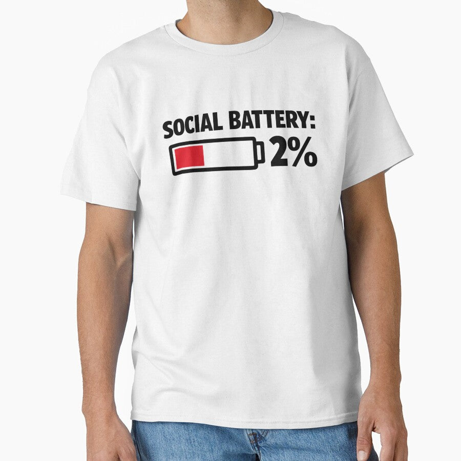 Social Battery Minimalist Sticker Low Battery Introvert Humor Design by RickE