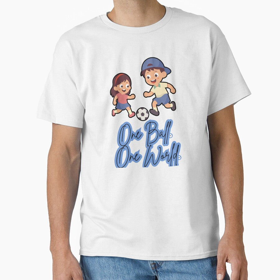 One Ball One World Soccer Kids T-Shirt | Cute Football Cartoon Design | Youth Sports Graphic Tee by UrbanEchoHub