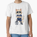 Japan Soccer Cat Cool Pose  Samurai Blue Number 4 Cartoon by nolanaygiz