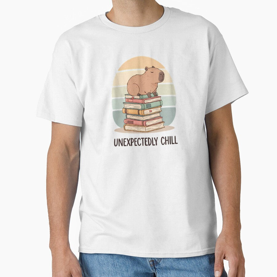 Unexpectedly Chill Capybara on Books - Reader Animal Lover Design by FreshPrintCo