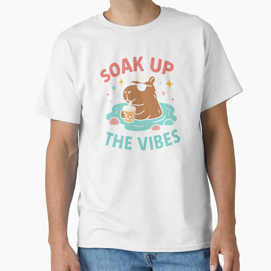 Soak Up the Vibes – Relaxed Capybara in Hot Spring Bubble Tea Art by JaroPrints
