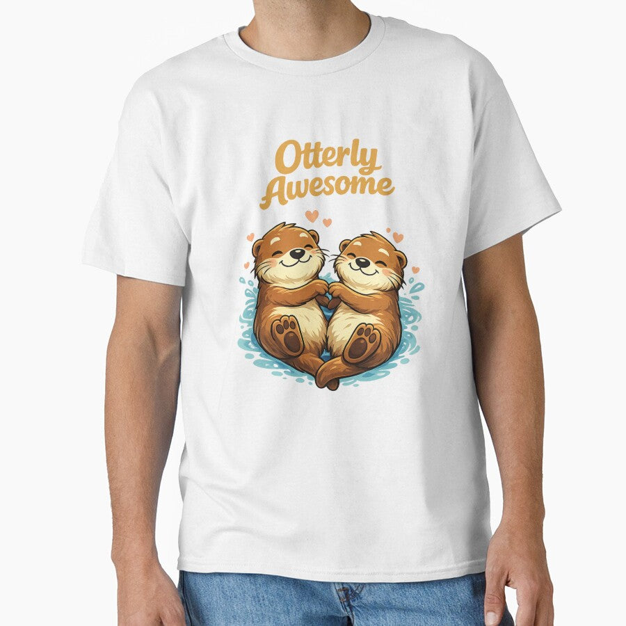 Otterly Awesome Cute Otters Holding Hands Funny Pun by PunchDrop