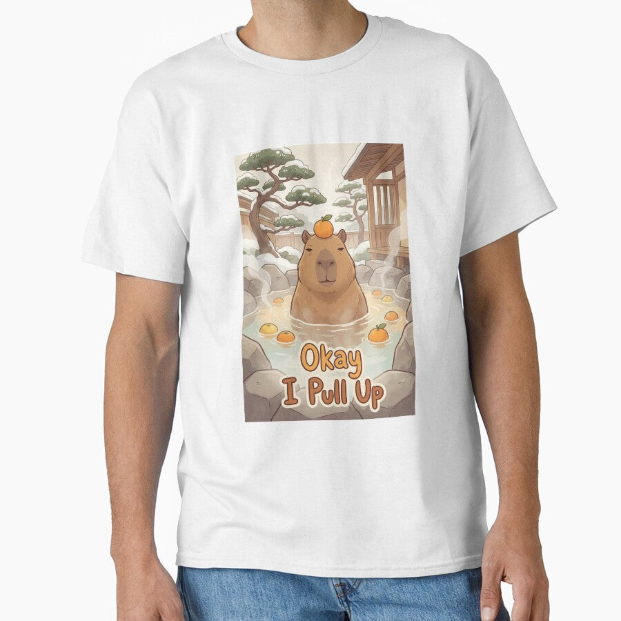 Funny Capybara Onsen One Line Art - "Okay I Pull Up" Minimalist Aesthetic by NonditStudio