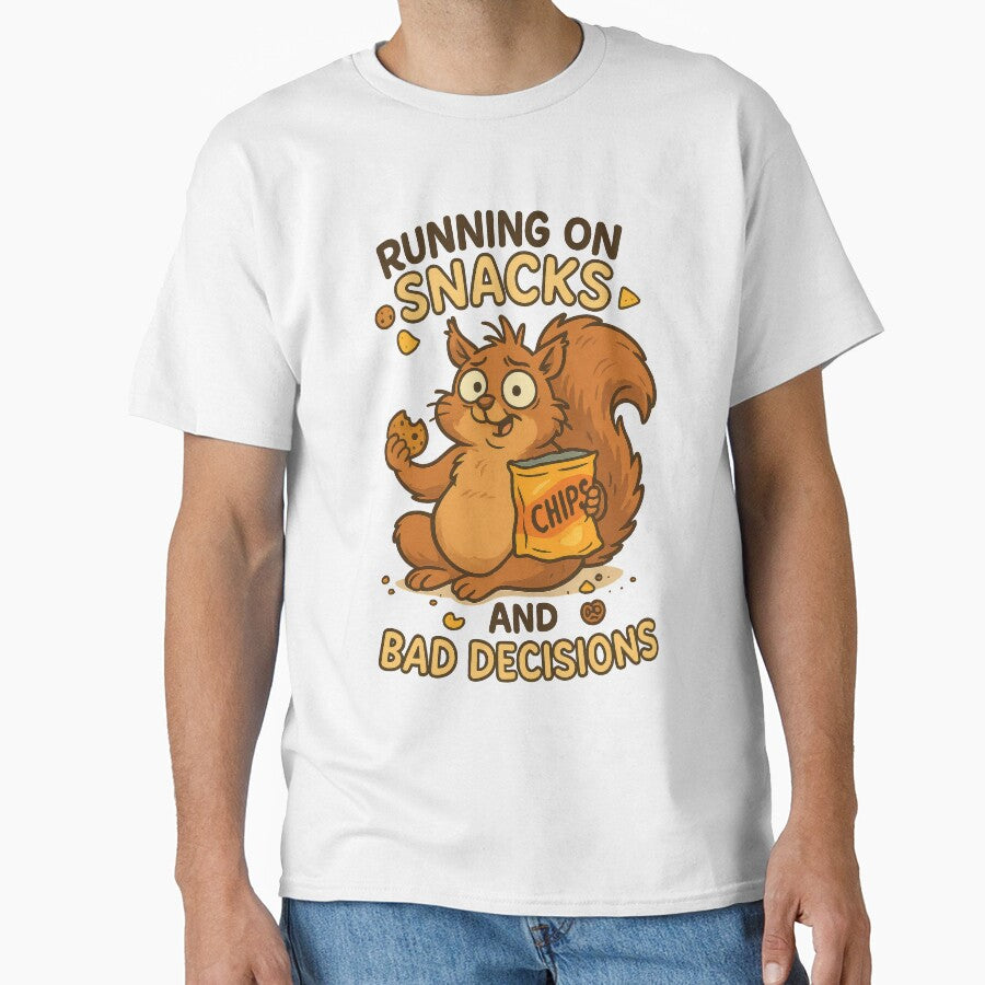 Running on Snacks and Bad Decisions – Funny Squirrel Sticker by inkoutninja