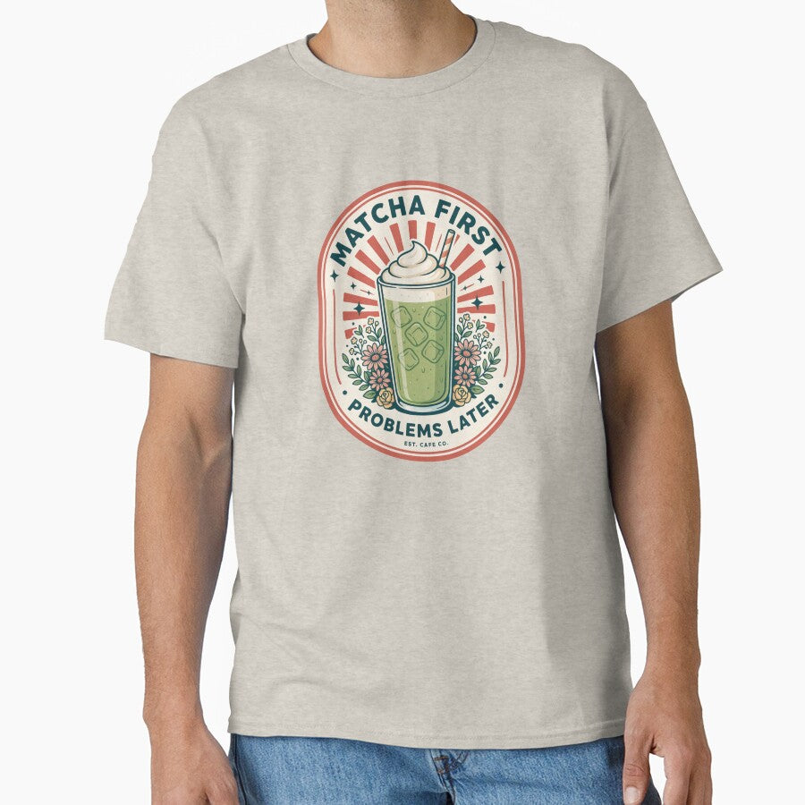 Matcha First Problems Later – Funny Iced Matcha Latte Lover Retro Café Design by ArcticFoxStudio