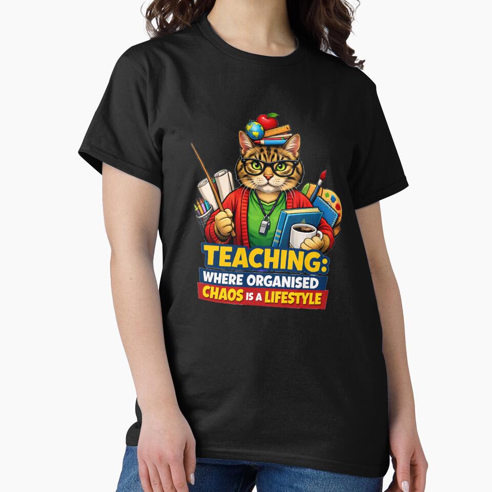 Funny Teacher Cat Teaching Where Organised Chaos Is A Lifestyle Retro Pop Art by DeliaDesignsCo
