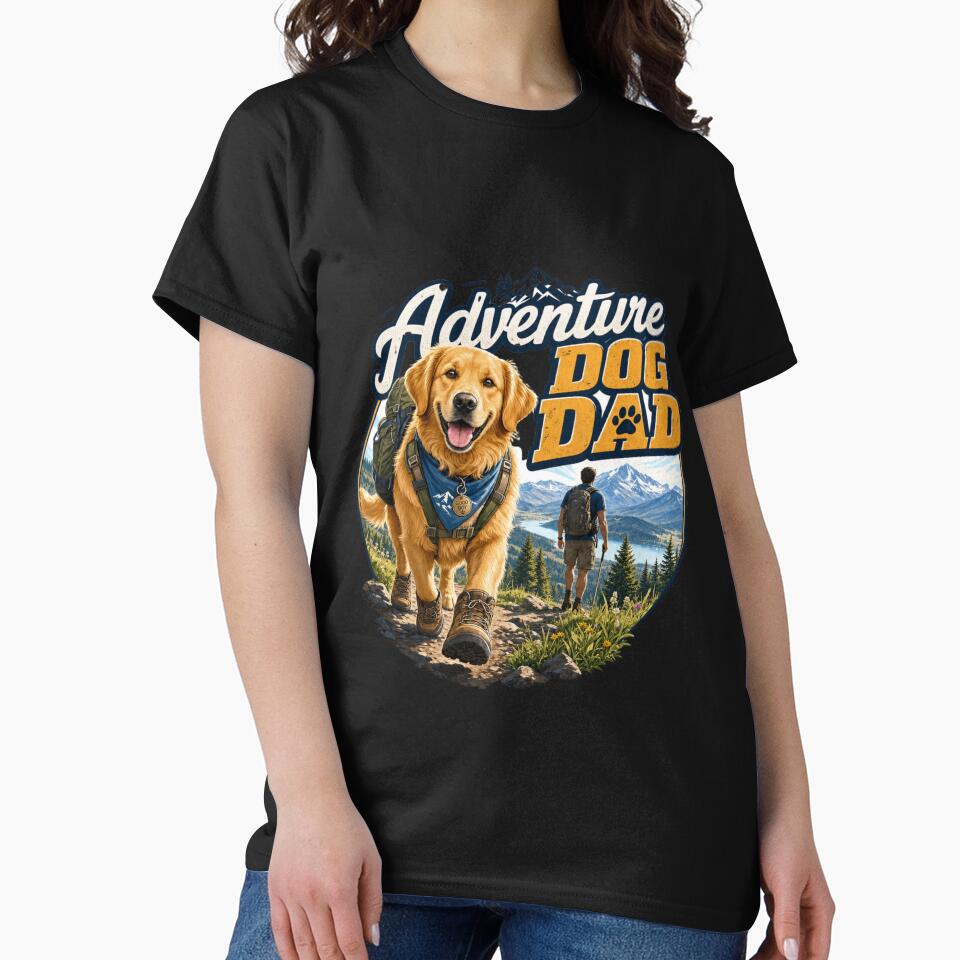 Adventure Hiking Golden Retriever Dog Dad Kawaii T-Shirt by Ashley critters