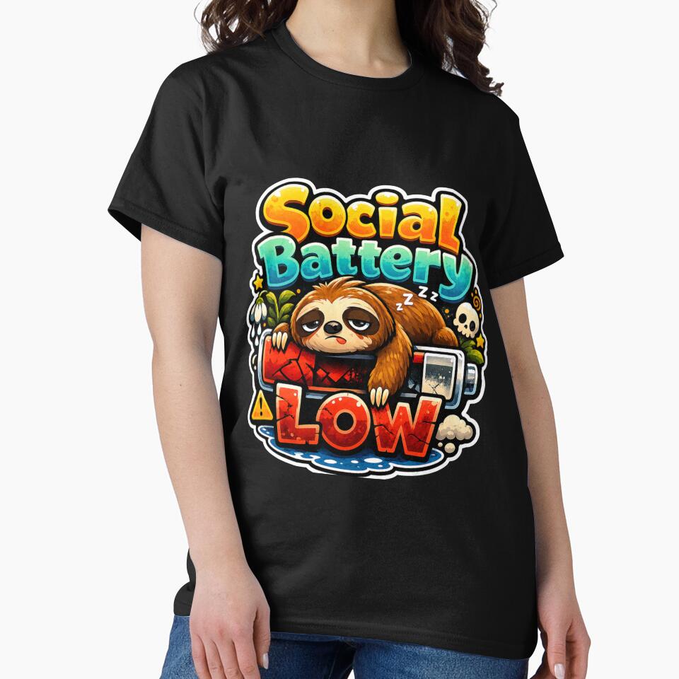 Social Battery Low Funny Sloth Sticker by PixoNest