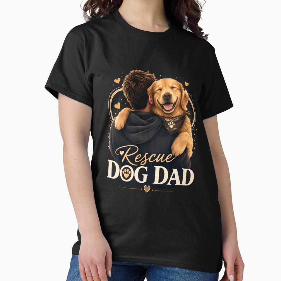Rescue Dog Dad Hero Golden Retriever Kawaii T-Shirt by Ashley critters