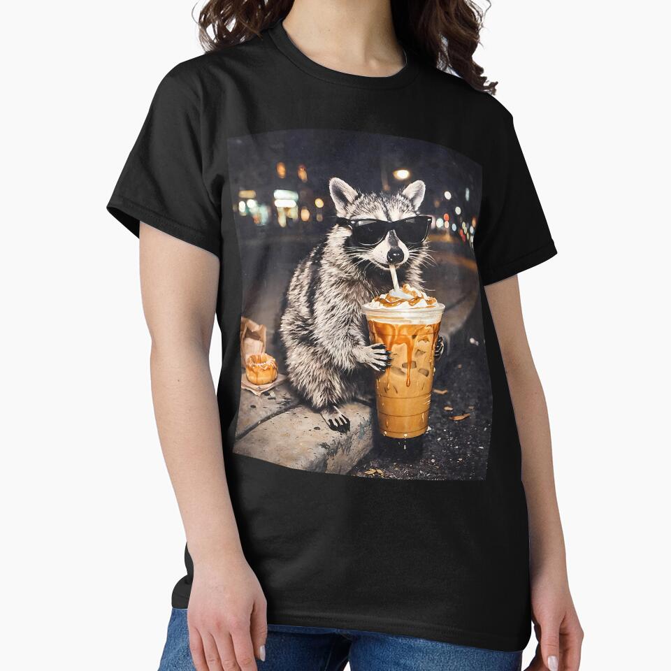 Cool Raccoon Drinking Iced Coffee Animal Meme Graphic by susannenovak