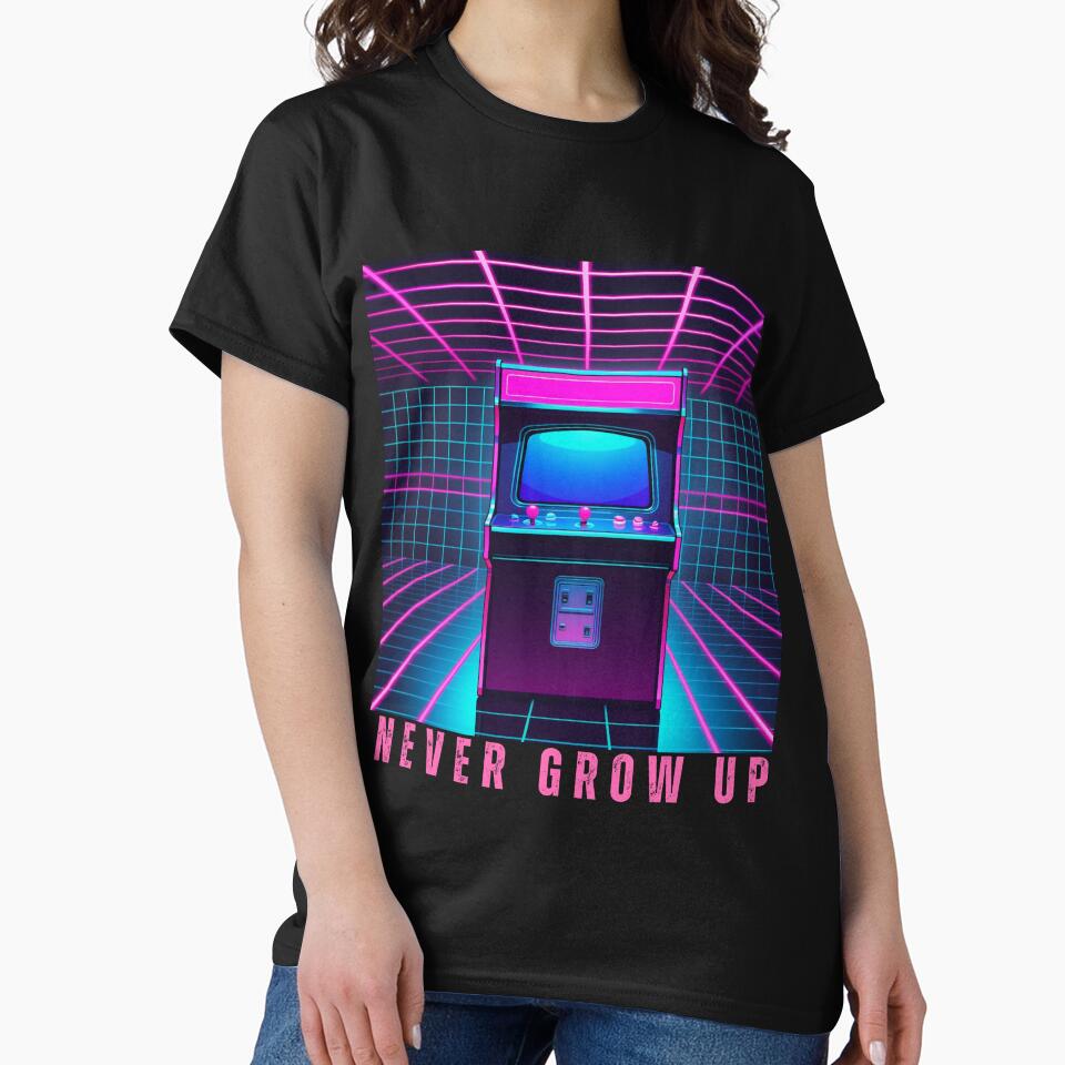 Never Grow Up - Retro Arcade Machine Neon Art by NeuralAuraArts