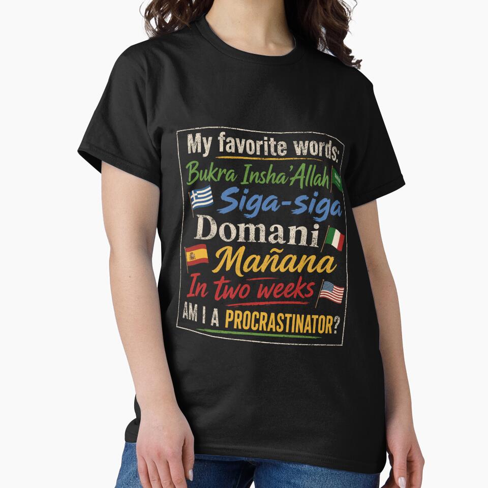 Funny Procrastinator Words: Bukra Mañana Domani Travel Art by MalisoStickers