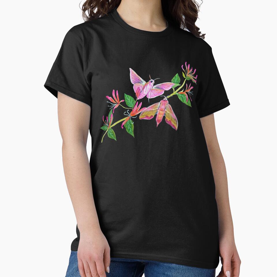 Elephant Hawk Moths and honeysuckle botanical art by MagentaRose