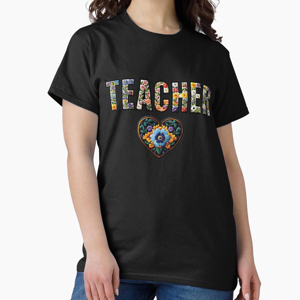 Floral Teacher Heart Design – Colorful Flower Typography for Educators, Teacher Appreciation Gift, Teaching Pride Art by WHDProduction45